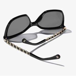 CHANEL Black and Gold Aviator Sunglasses